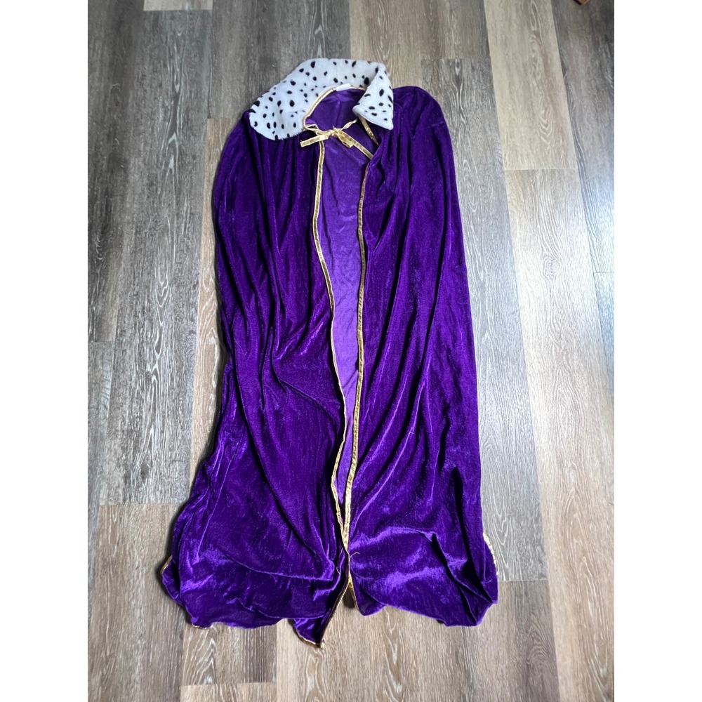 Mardi Gras King Costume Cape Mens Large Purple Velvet Gold Trim Dalmatian Collar